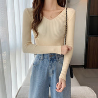 Ribbed V-Neck Winter Top