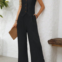 Chiffon Vest & Pleated Straight Pants Set