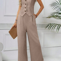 Chiffon Vest & Pleated Straight Pants Set