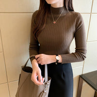 Winter knitted sweater for women half turtleneck solid color hi-neck