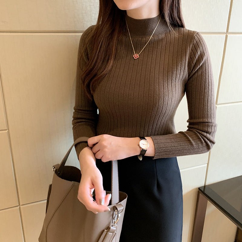 Winter knitted sweater for women half turtleneck solid color hi-neck