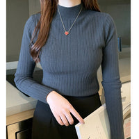 Winter knitted sweater for women half turtleneck solid color hi-neck