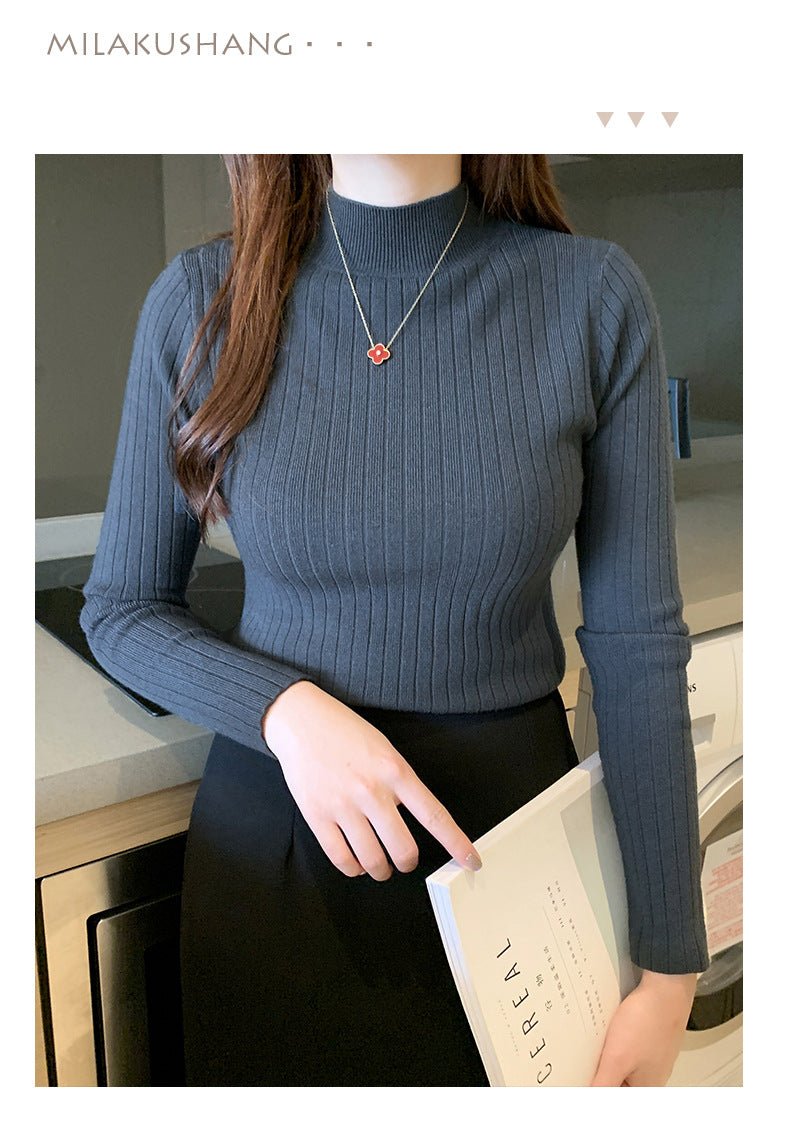 Solid Half-Turtleneck Winter Pullover