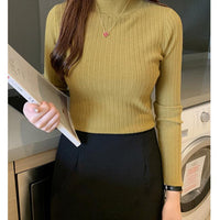 Winter knitted sweater for women half turtleneck solid color hi-neck