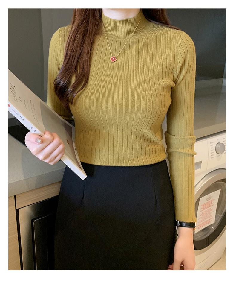 Winter knitted sweater for women half turtleneck solid color hi-neck