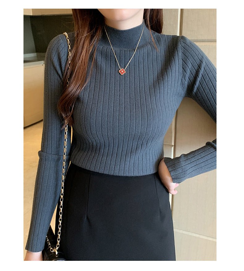 Winter knitted sweater for women half turtleneck solid color hi-neck
