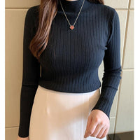 Winter knitted sweater for women half turtleneck solid color hi-neck