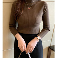 Winter knitted sweater for women half turtleneck solid color hi-neck