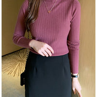 Winter knitted sweater for women half turtleneck solid color hi-neck
