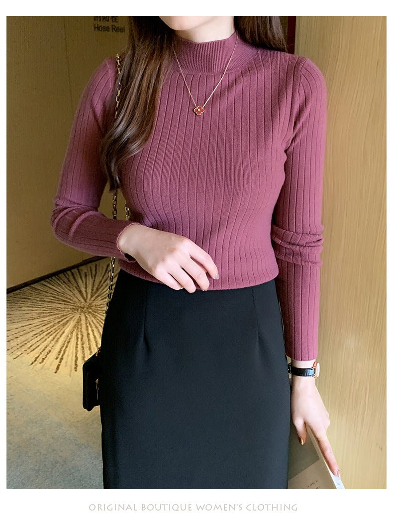 Solid Half-Turtleneck Winter Pullover