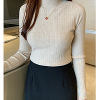Winter knitted sweater for women half turtleneck solid color hi-neck