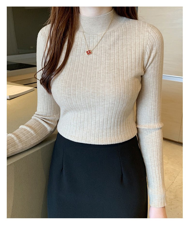 Winter knitted sweater for women half turtleneck solid color hi-neck