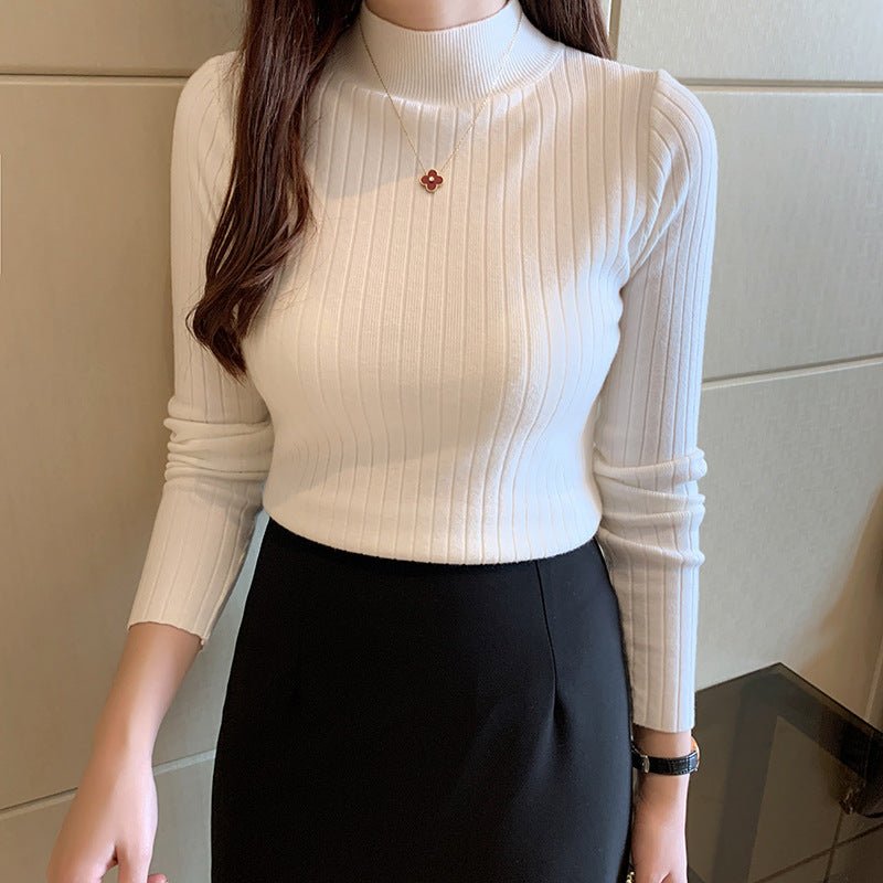 Winter knitted sweater for women half turtleneck solid color hi-neck