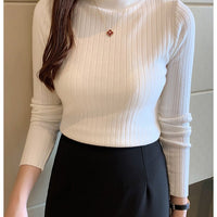 Winter knitted sweater for women half turtleneck solid color hi-neck