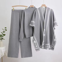 Knit Shawl, Sweater & Wide Pants Set