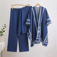 Knit Shawl, Sweater & Wide Pants Set
