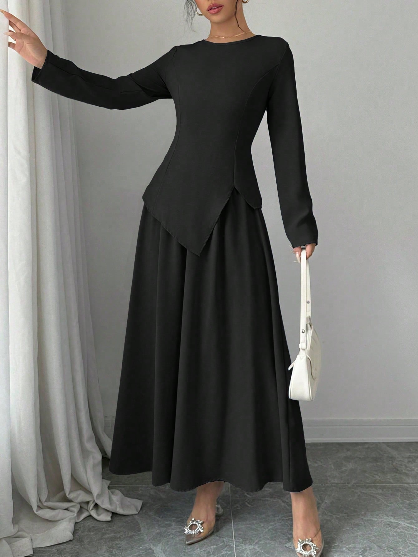 Elegant Cinched Top & Asymmetrical Skirt Set