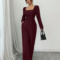 Striped Square Collar Blazer & Pants Set