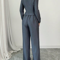Striped Square Collar Blazer & Pants Set