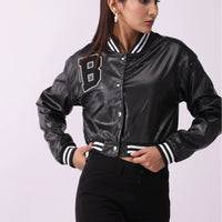 High Waist Leather Bomber