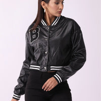 High Waist Leather Bomber