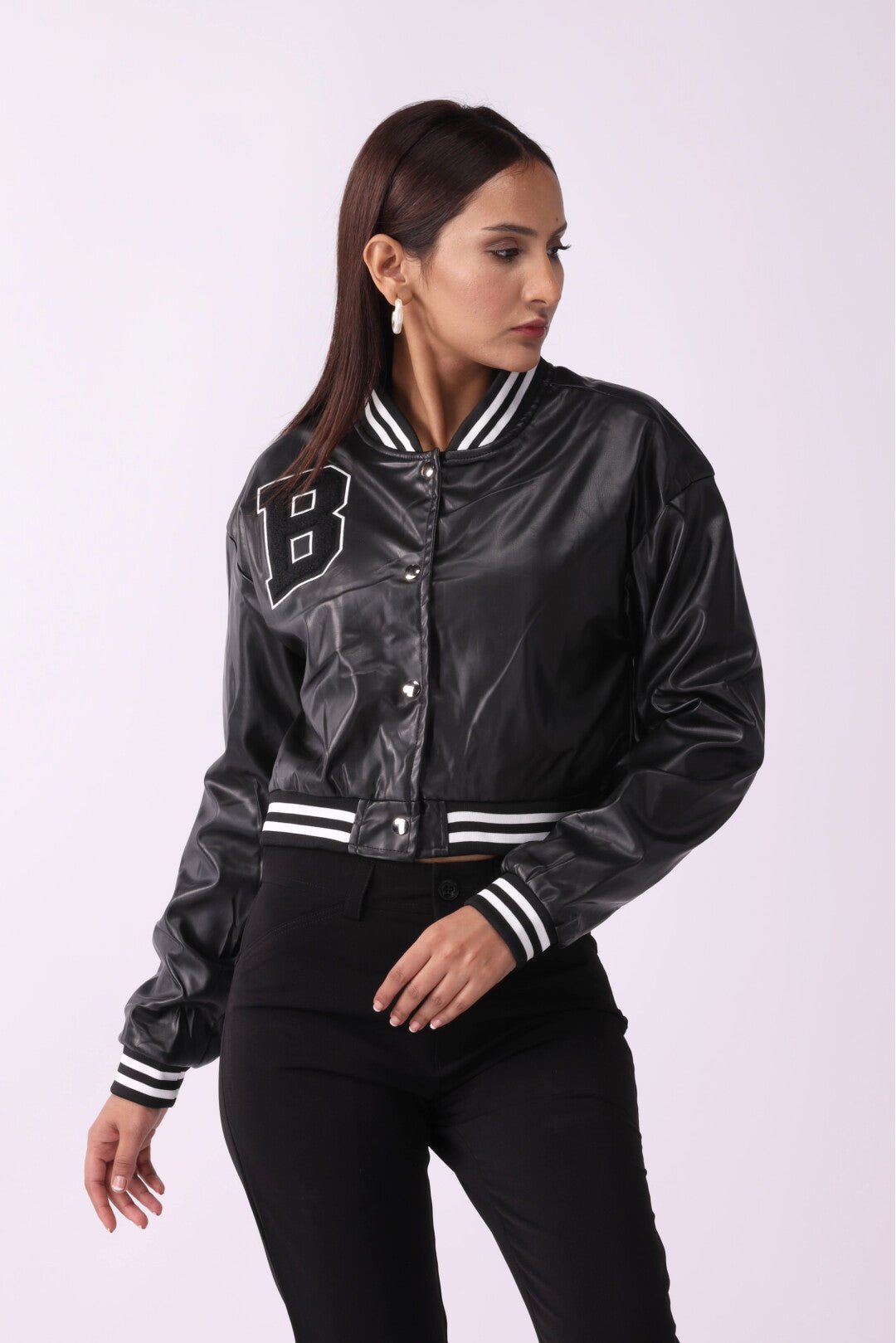 High Waist Leather Bomber