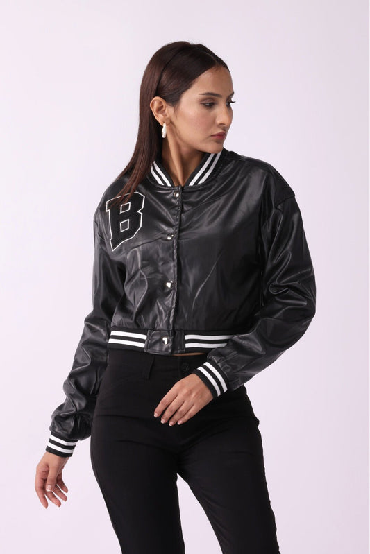 High Waist Leather Bomber
