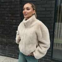 Beige Sleeveless Fur Vest