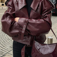 Short Burgundy Moto Jacket
