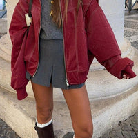 Short Burgundy Moto Jacket