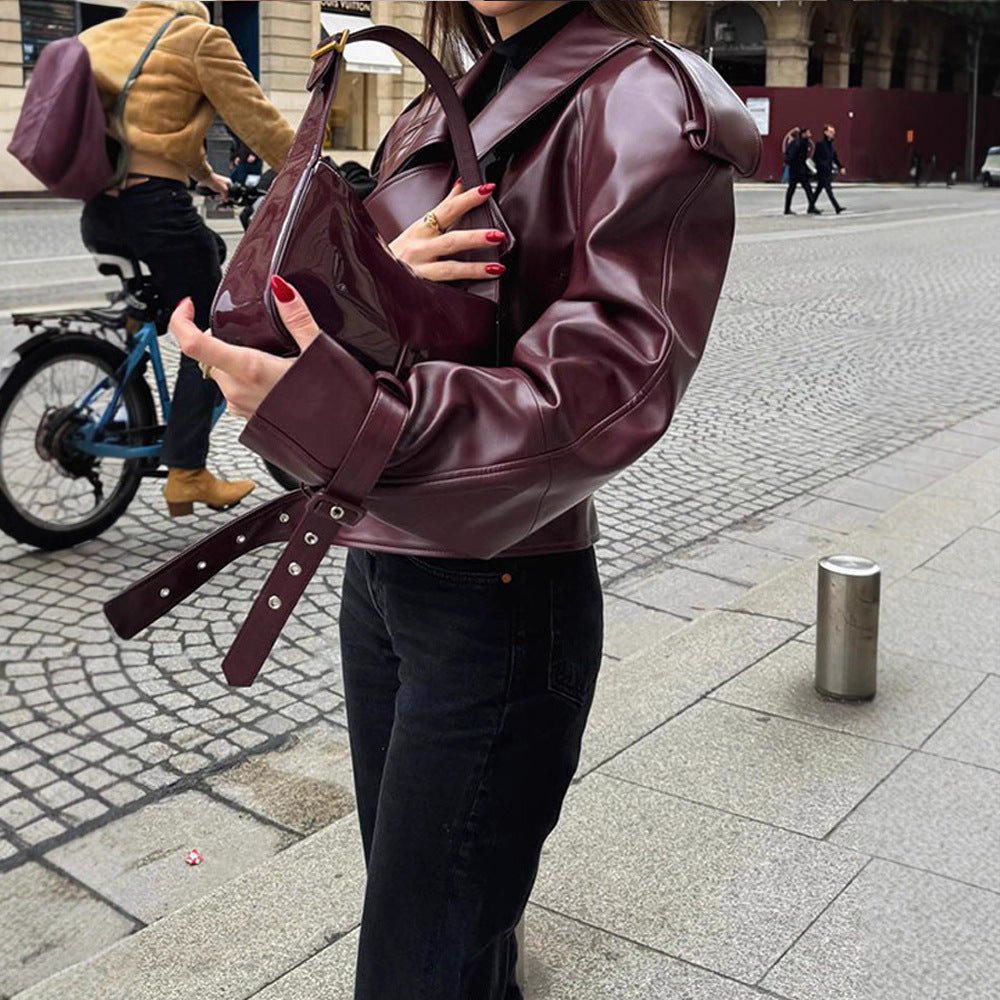 Short Burgundy Moto Jacket