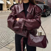 Short Burgundy Moto Jacket