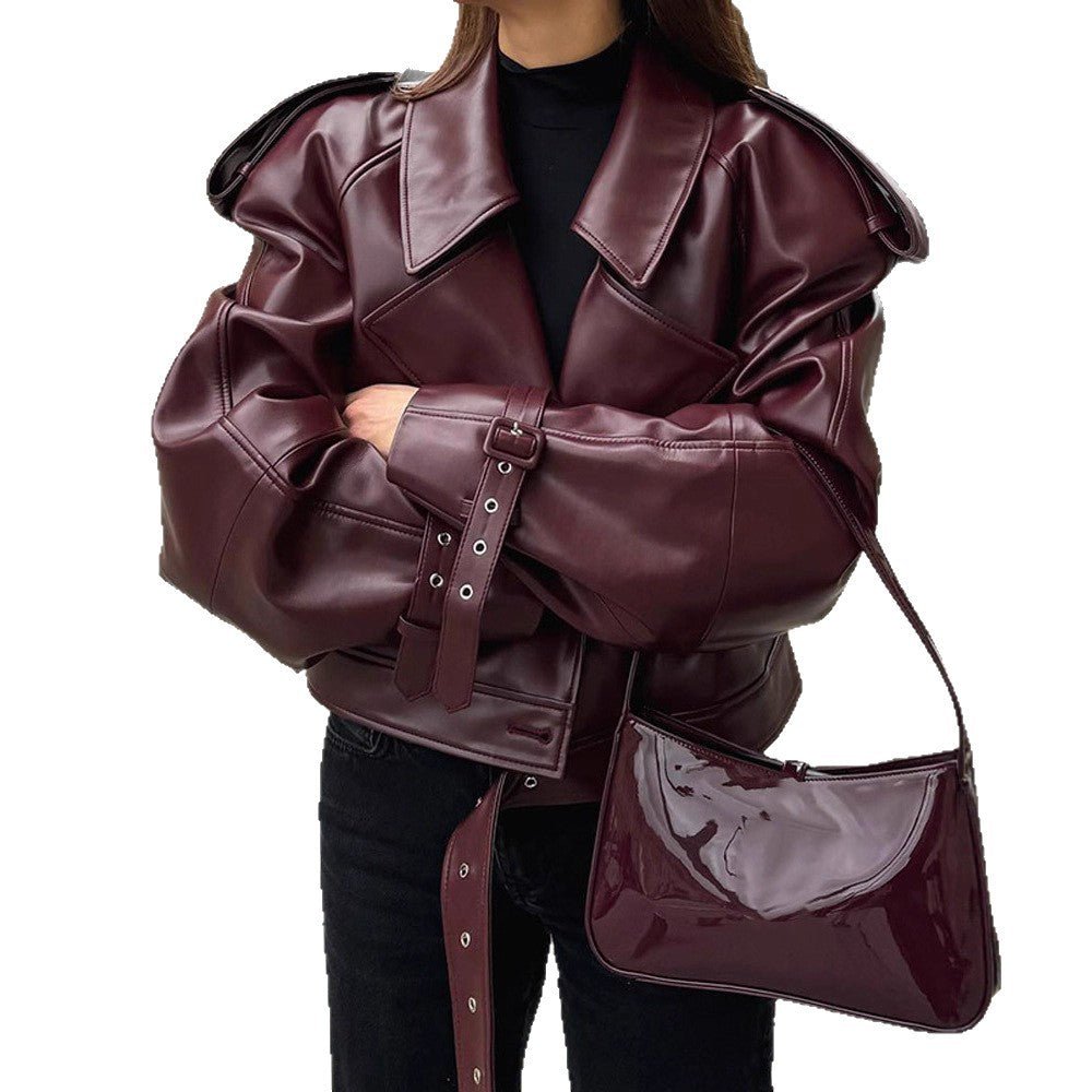 Short Burgundy Moto Jacket