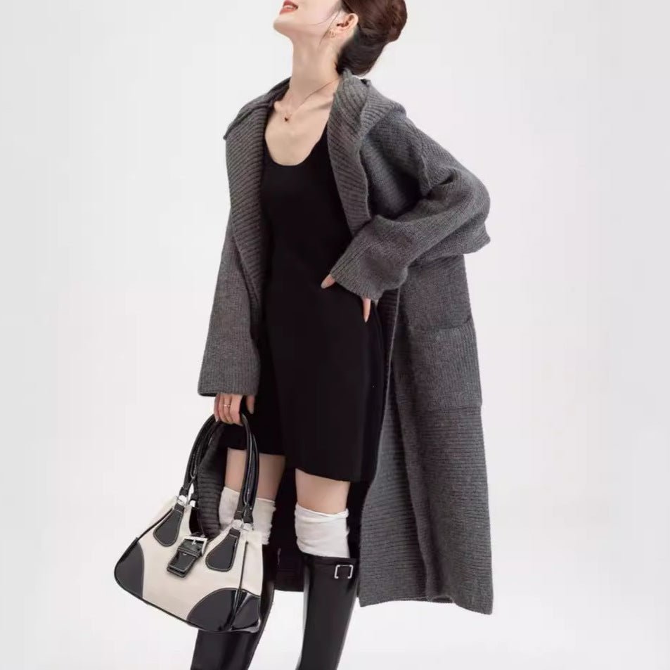 Korean Loose Fit Wool Blend Long Sweater Coat for Autumn & Winter