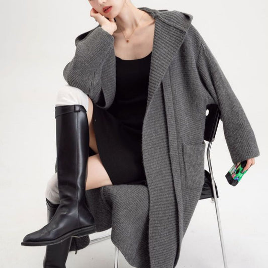 Korean Loose Fit Wool Blend Long Sweater Coat for Autumn & Winter