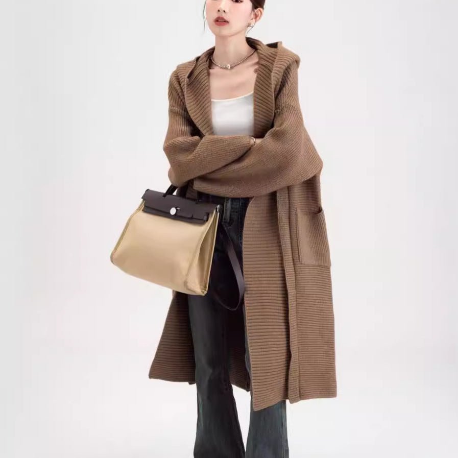 Korean Loose Fit Wool Blend Long Sweater Coat for Autumn & Winter