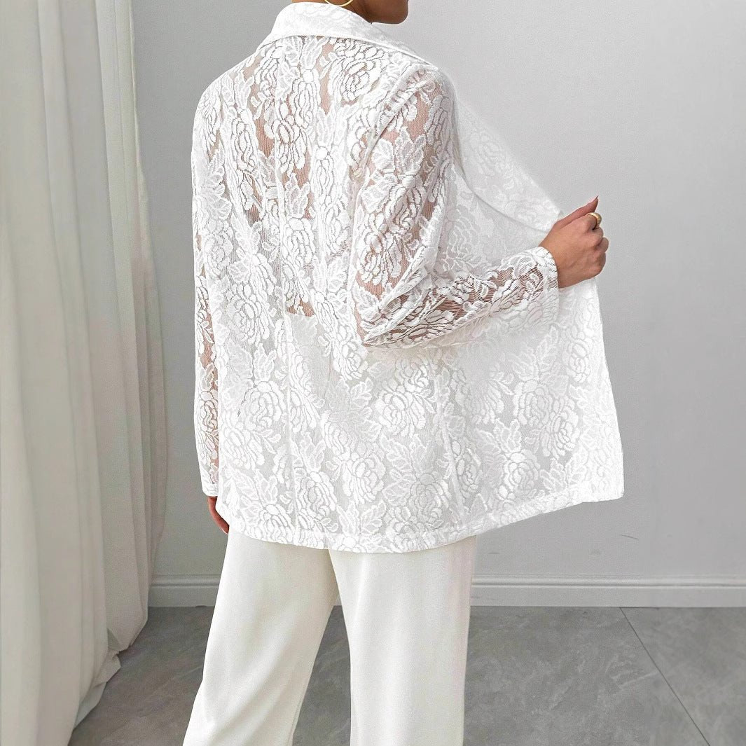 White Lace Embroidery Blazer