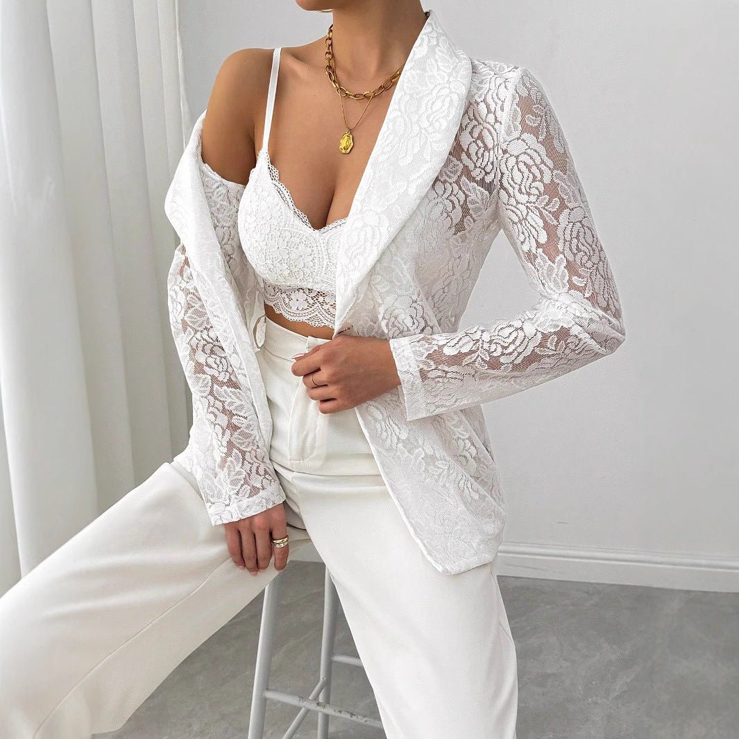 White Lace Embroidery Blazer