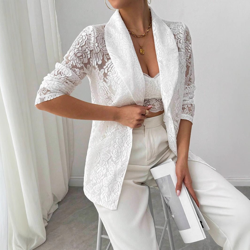 Lace Embroidery White Blazer