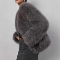 Short Faux Fur V-Neck Coat