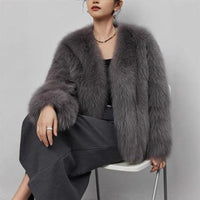Short Faux Fur V-Neck Coat