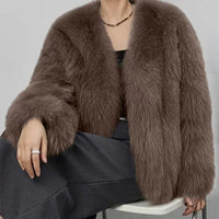 Short Faux Fur V-Neck Coat