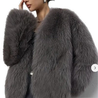 Short Faux Fur V-Neck Coat