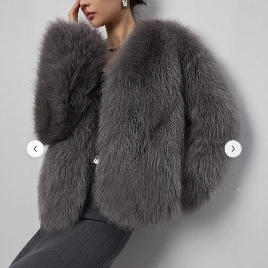 Short Faux Fur V-Neck Coat