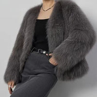 Short Faux Fur V-Neck Coat
