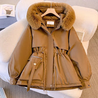 Slim Hooded Fur-Collar Coat
