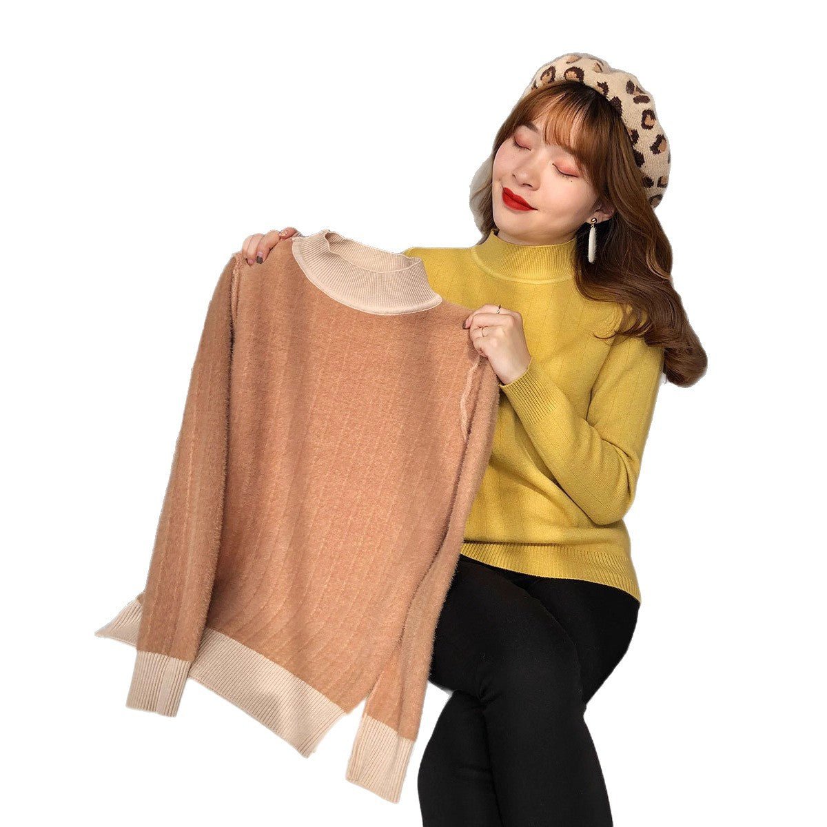 Loose Fleece Semi-Turtleneck Pullover