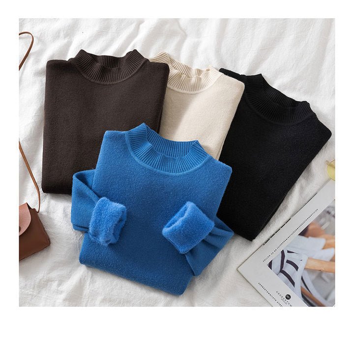 Loose Fleece Semi-Turtleneck Pullover