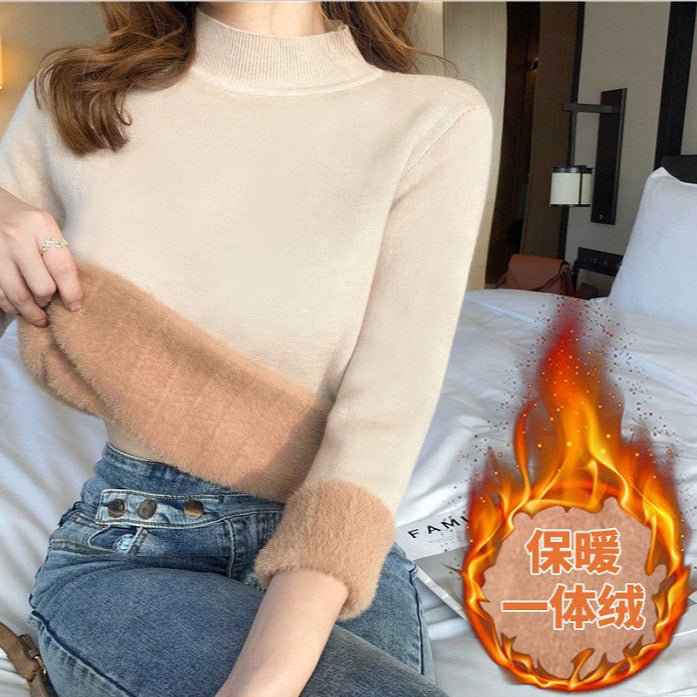 Loose Fleece Semi-Turtleneck Pullover