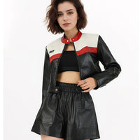 Red Moto Stand Collar Jacket